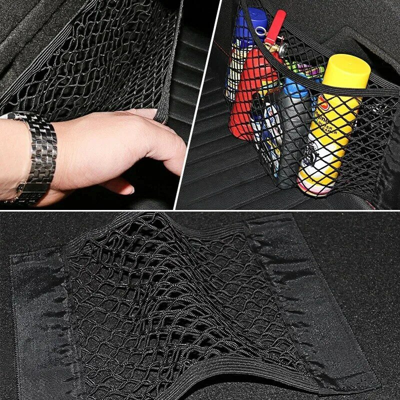 Car Back Rear Mesh Trunk Seat Elastic Cage Auto Organizer Seat Back Bag String Net Magic Sticker Universal Storage Bag Pocket