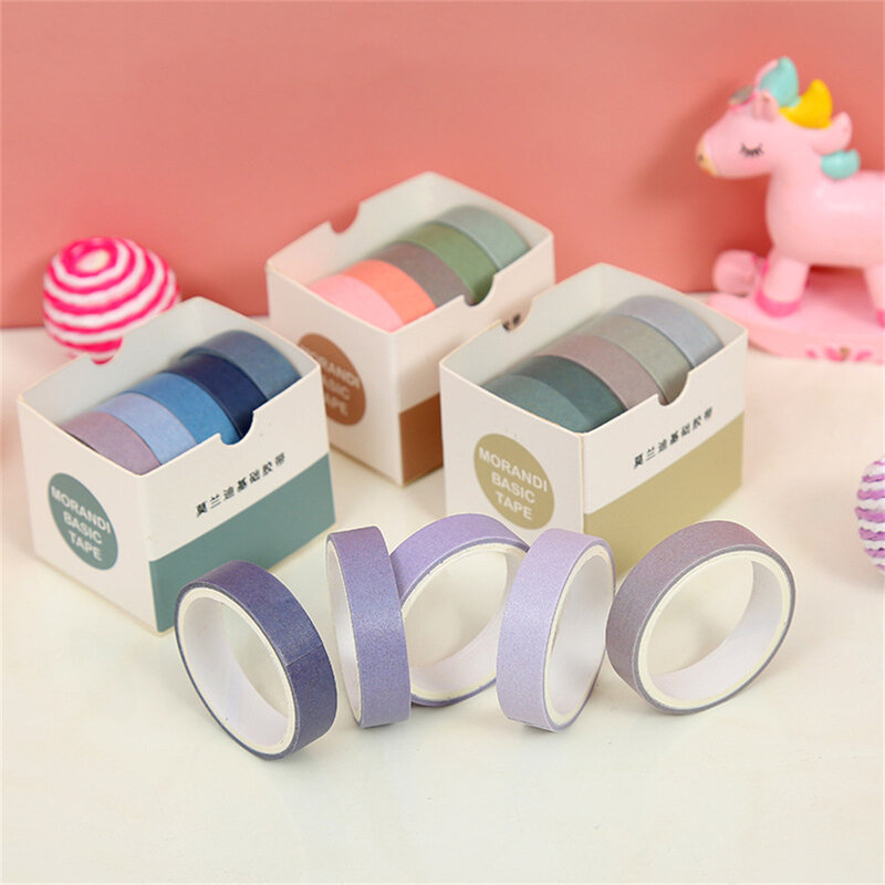 Juego de cintas Washi de Color sólido, cinta adhesiva decorativa para álbum de recortes, suministros de papelería escolar, 5 rollos por caja