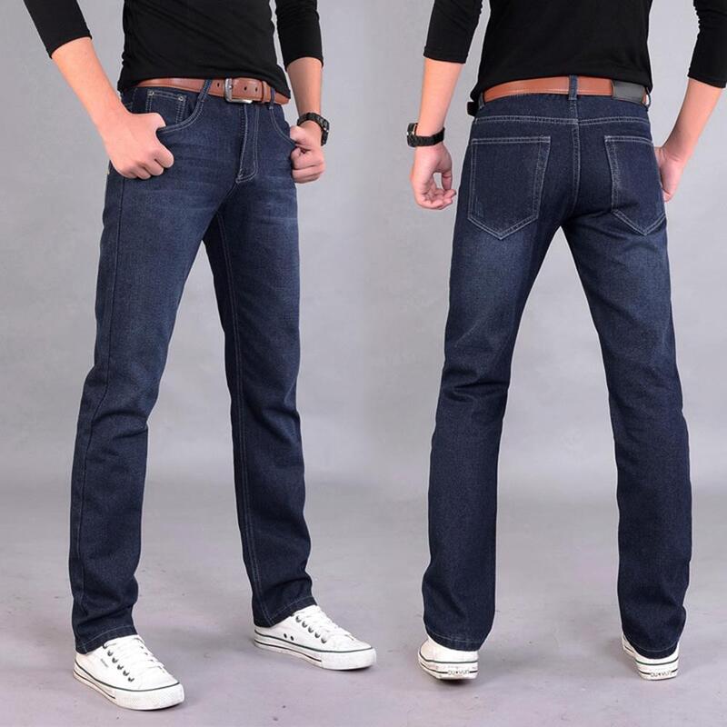 2023กางเกงผู้ชายขายาว, กางเกง celana JEANS DENIM ตรงเอวสูงปานกลาง