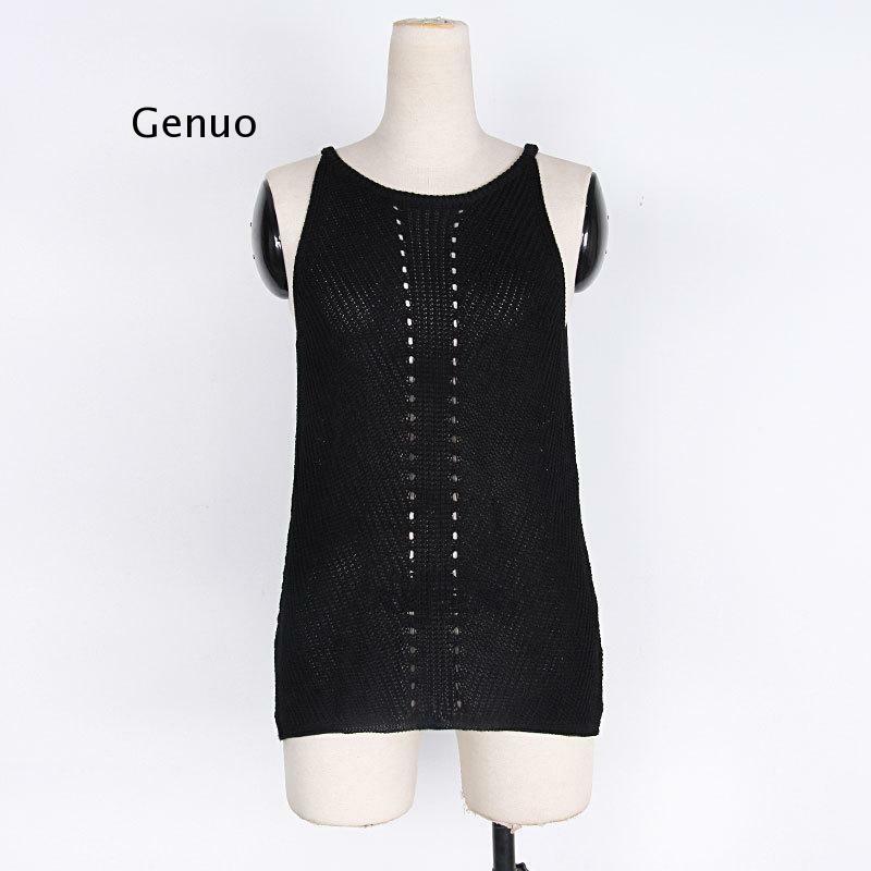 Fashion Halter Open Shoulder Crochet Tanks Tops Sleeveless O-Neck Fitness Summer Tops Casual Hollow Out Front Knitwear