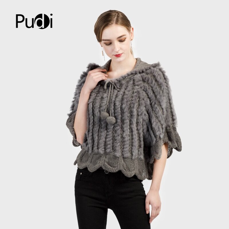 Новинка, модное вязаное пальто CT7023 из кроличьего меха, русский женский свитер с капюшоном, серый
