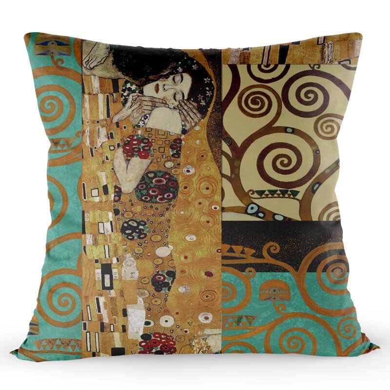 Gustav Klimt Tranh Đệm Vàng Hoa Văn In Gối Satin 40*40 CM Vỏ Gối Trang Trí Cho Gia Đình