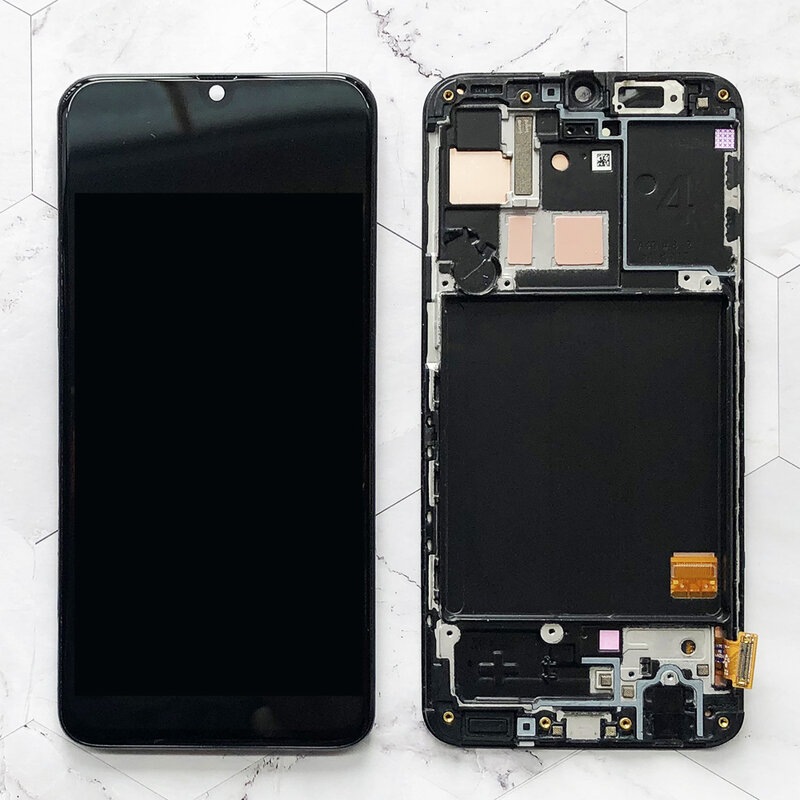 Tela de toque LCD para Samsung A40, LCD 2019 A405, 100% super AMOLED, conjunto digitador com peças de reparação e substituição de quadro