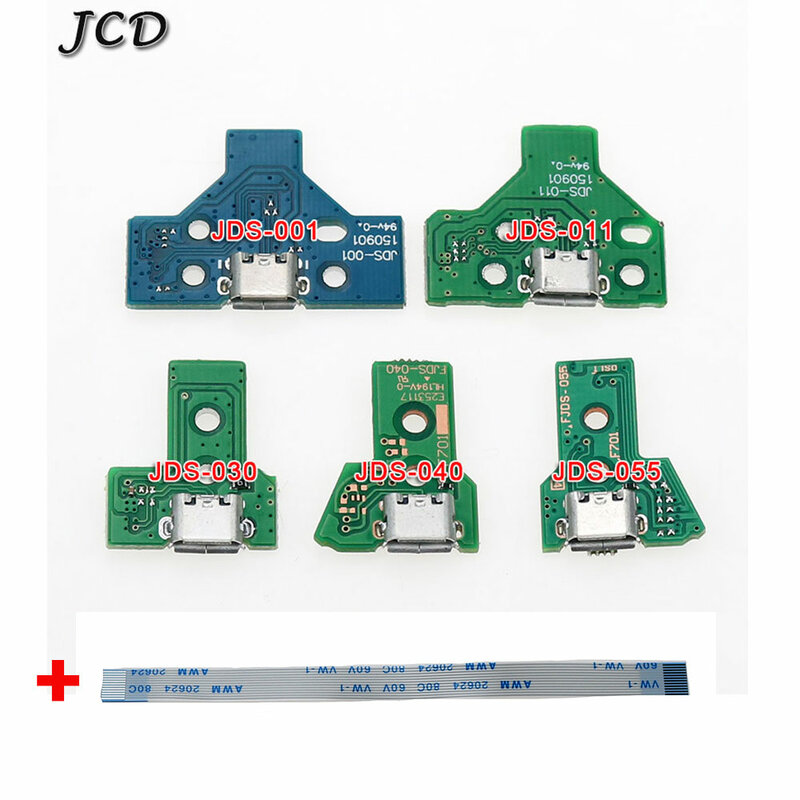 JCD For PS4 Controller USB Charging Port Socket Circuit Board With Ribbon Flex Cable 12Pin JDS 011 030 040 14Pin 001 Connector