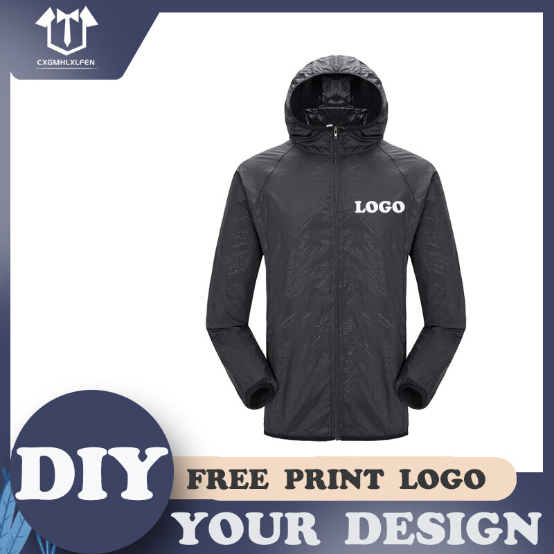 DIY LOGO Men Women Jacket Waterproof Quick Dry Camping Hunting Clothes Sun-Protective Outdoor Sports Coats Anti UV Windbreaker