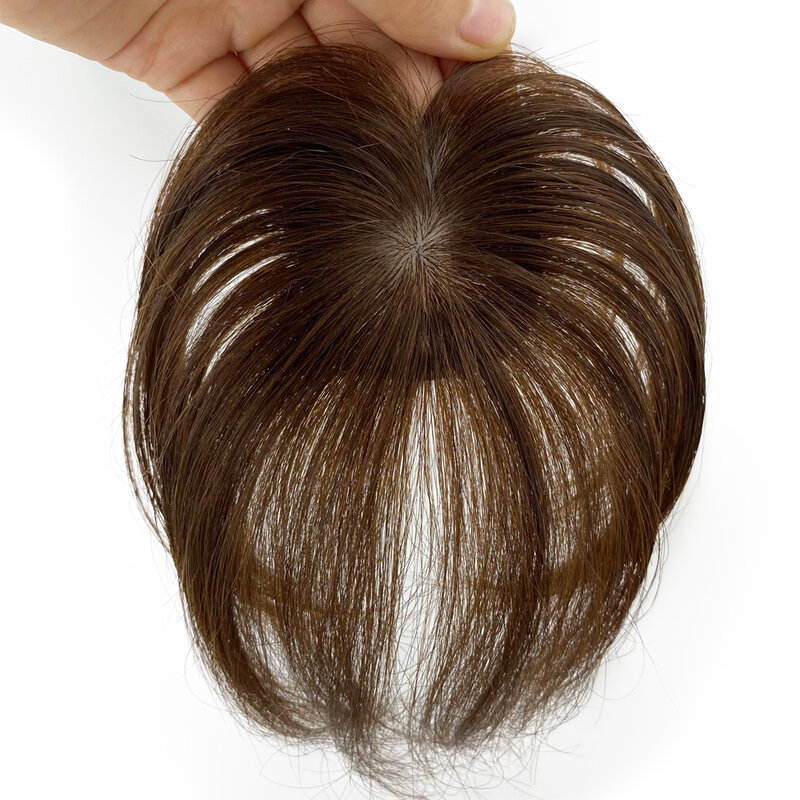 Topper de cabelo humano virgem para mulheres, franja para esconder careca, topper de coroa, cabelo branco, 4D Air Bangs, base de seda, 20cm