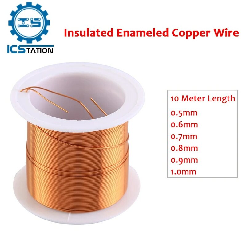 Alambre de cobre esmaltado aislado, bobina de alambre de 10 metros, 0,5mm, 0,6mm, 0,7mm, 0,8mm, 0,9mm, 1,0mm