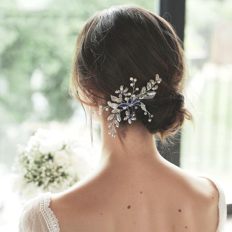 Simple bridal hair accessories blue diamond hair comb bridal hair comb wedding dress accessories