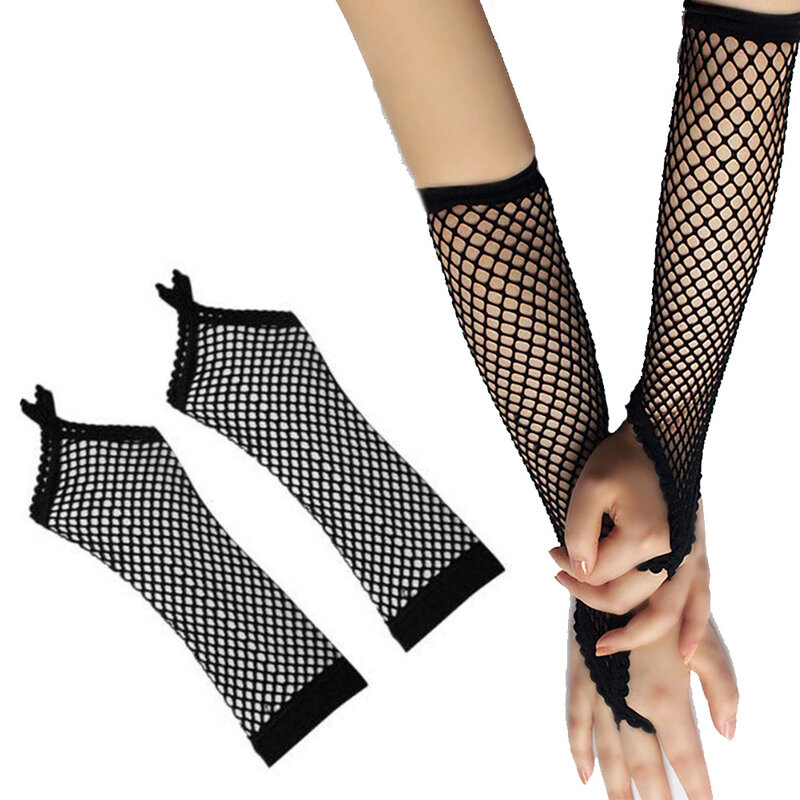 Женские однотонные перчатки без окантовки, сексуальные вечерние кружевные варежки для девушек, сетчатые Дышащие длинные перчатки для выступлений и танцев, сетчатая ажурная сеть