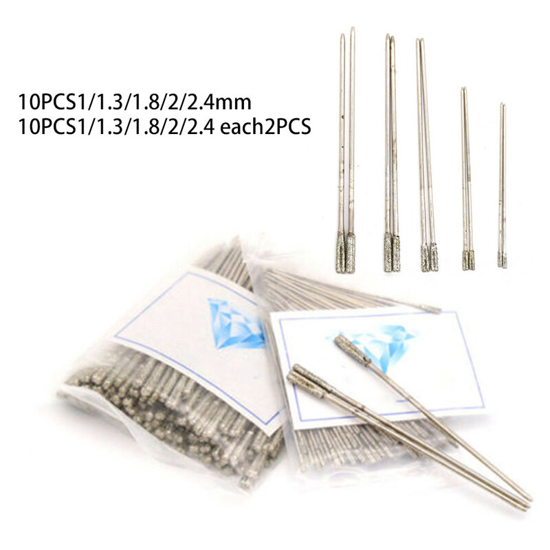 Diamond Coated Tipped Drill Bits 1mm 1.3mm 2mm 1.8mm 2.4mm 10pcs For Drilling Jade Agate Stone Crystal Jewelry Replacing Parts