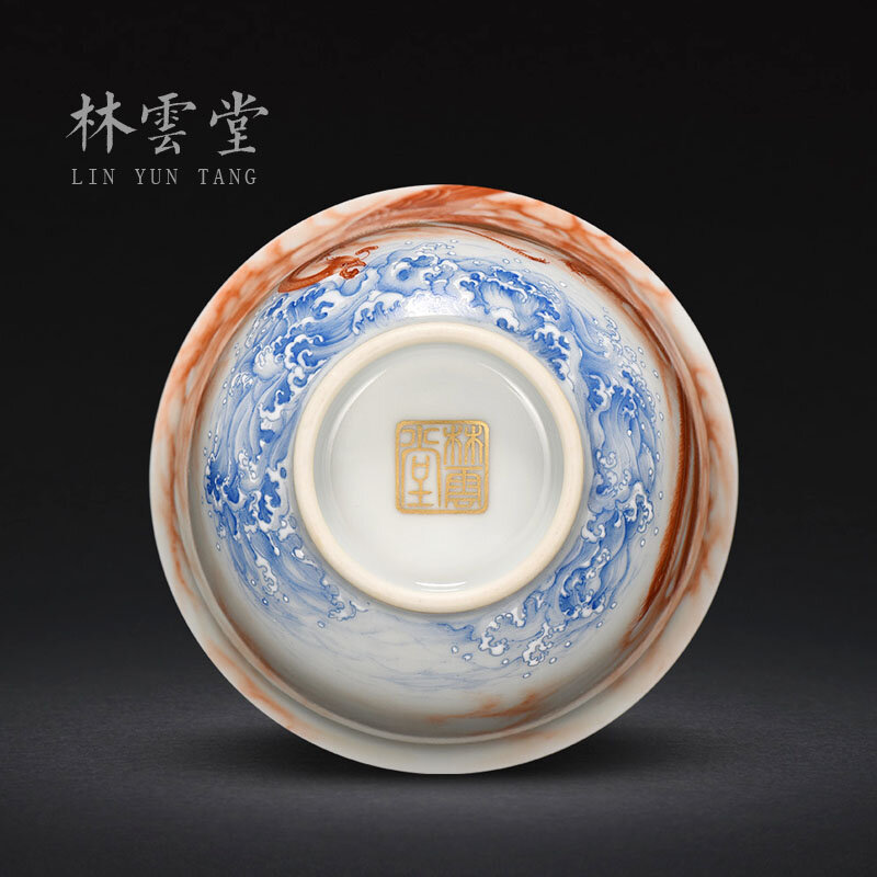 Pintado a mano de alumbre pintado en rojo oro Danfeng Chaoyang. Cai Gai de Jingdezhen de cerámica hecha a mano taza de té de kungfu