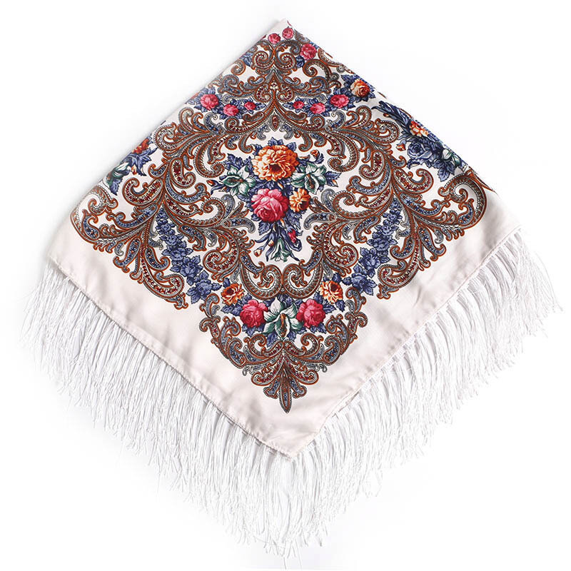 Sciarpa quadrata russa stile etnico stampato sciarpe Hijab femminile sciarpa di cotone scialli e fasce avvolgenti da donna Foulard da donna