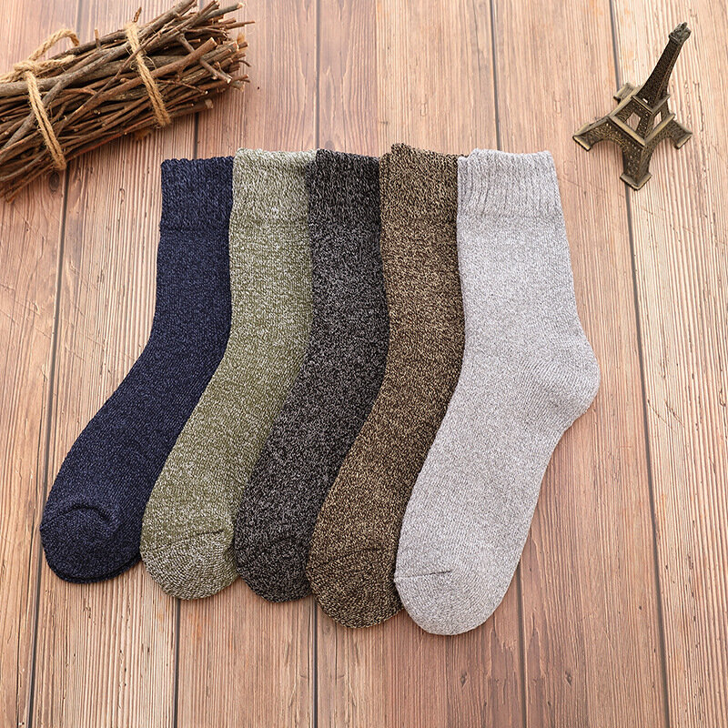 Meias térmicas de lã grossa para homens, meias de toalha de alta qualidade, algodão, presente de Natal, tamanho 38-45, 5 pares