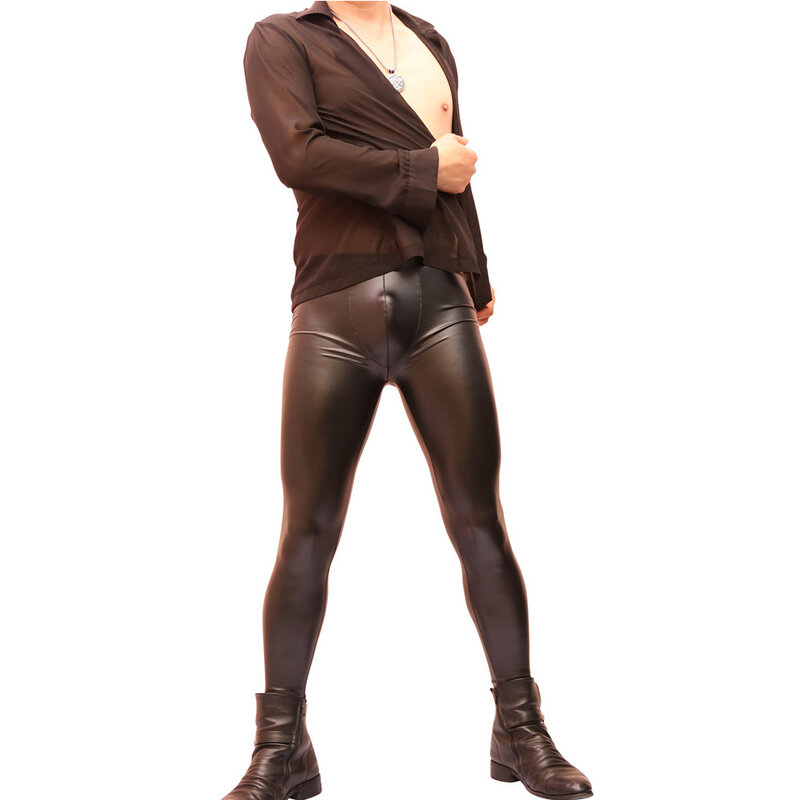 Calças de couro apertadas dos homens sexy vestido de dança de palco calças lápis magro moda casual leggings convexo fino ajuste clube à prova dwaterproof água