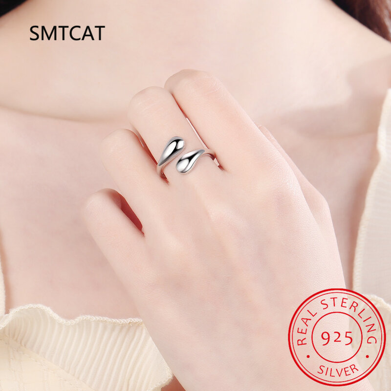 Autentico anello da dito aperto con goccia d'acqua irregolare in argento Sterling 100% 925 per le donne, gioielleria raffinata DA143