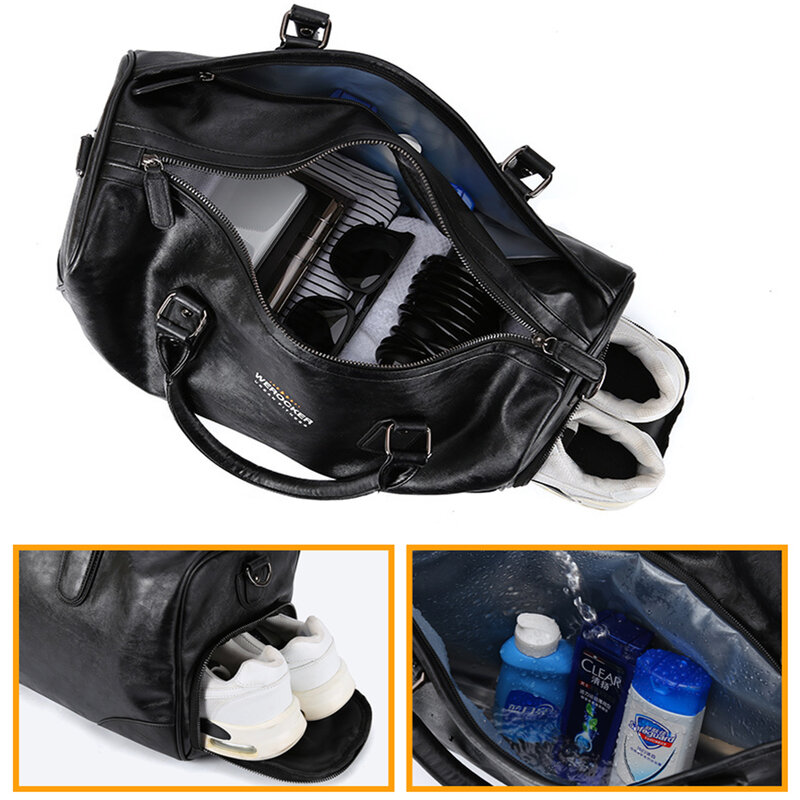 Czarni mężczyźni podróż torba-worek wodoodporny PU skórzane torebki torba na ramię dla człowieka skrzynki duża pojemność ręka torba weekendowa XA620ZC