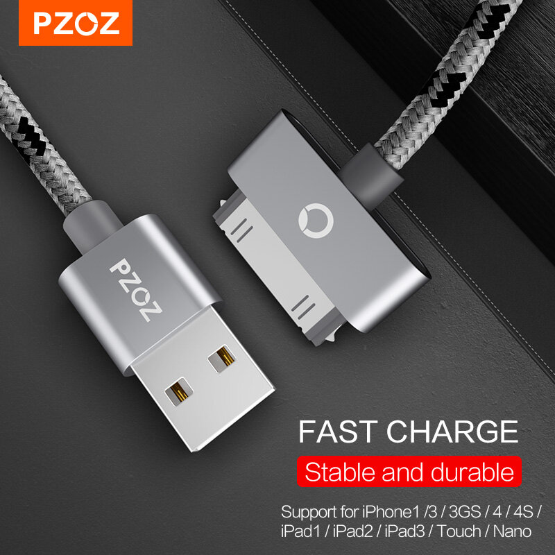 Cabo USB de carregamento rápido PZOZ, para iPhone 4 4S 3GS 3G iPad 1 2 3 iPod Nano itouch 30, adaptador para carregador e sincronização de dados