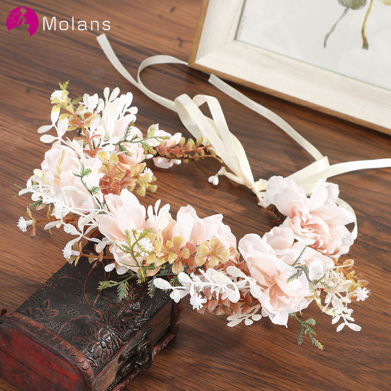 Molans – couronnes de fleurs style bohémien pour mariée, guirlande florale, bandeau feuilles en rotin, couronne de mariage, accessoires pour cheveux de demoiselle d'honneur