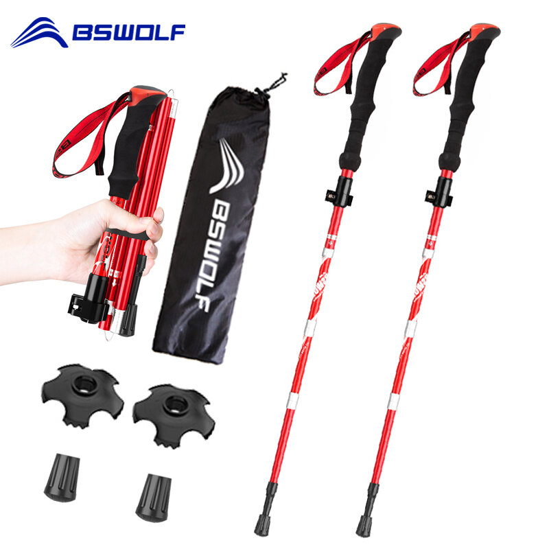 BSWOLF 2Pcs Ultraleicht Trekking Pole Walking Sticks Wandern Canes Folding Aluminium Walking Pole Nodic Walking Sticks
