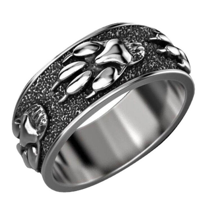 Kreatywny zwierząt Paw Print Punk pierścienie dla mężczyzn Gothic władcze srebrny kolor Vintage pierścionki biżuteria akcesoria
