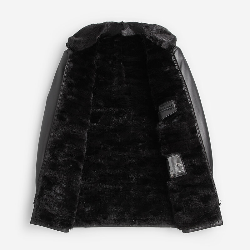 DK Nieuwe Mink Fur Kleding voor Mannen Winter Warm Black Top Kwaliteit Medium Lange Lederen Bont Jassen Mode Bont jassen