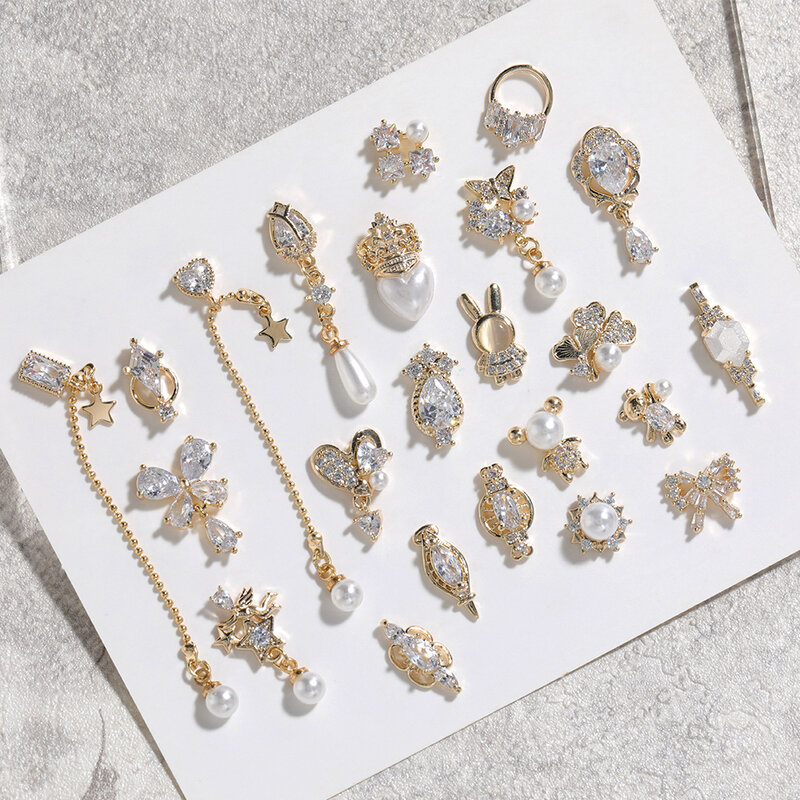 2 Buah 3D Logam Zirkon Seni Kuku Jepang Perhiasan Kuku Dekorasi Kualitas Tinggi Zirkon Kristal Manikur Busur Berlian Imitasi Pesona