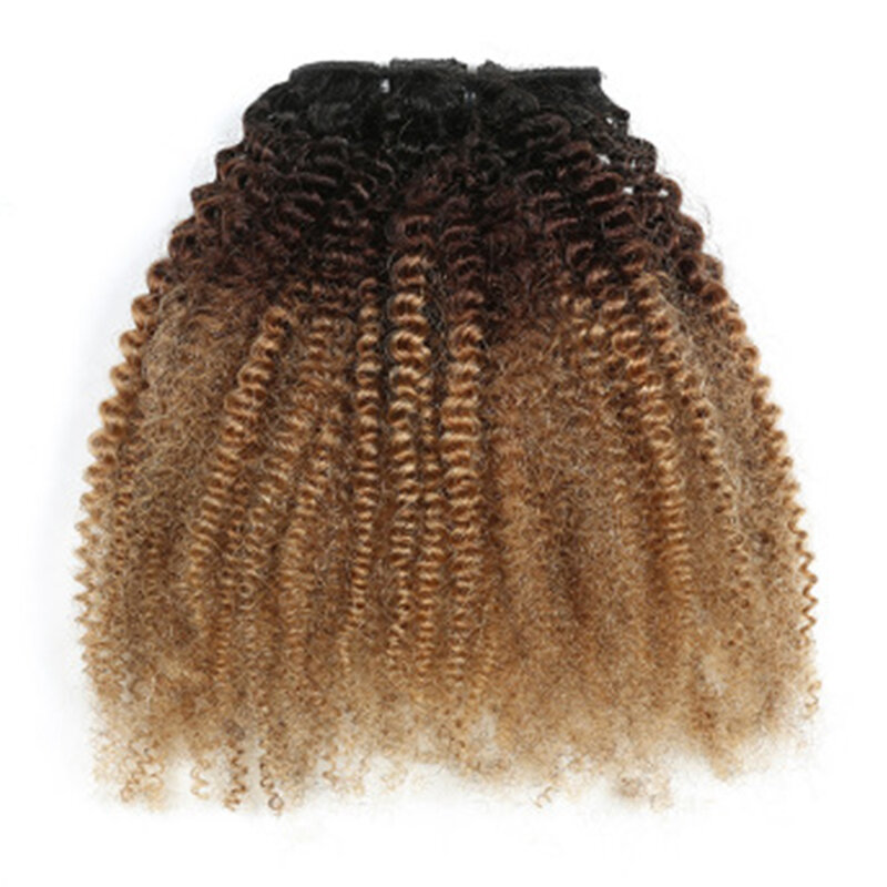 Extensiones de cabello humano para mujeres negras, mechones de pelo rizado Afro degradado, Color negro, marrón y dorado, 10-20 pulgadas