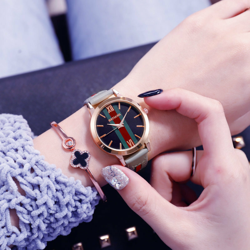 แฟชั่นหนังผู้หญิงนาฬิกาสุภาพสตรีแฟชั่นชุดลำลองนาฬิกาควอตซ์หญิงนาฬิกาของขวัญ Montre Femme Relojes Mujer