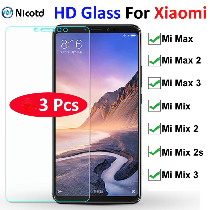 3Pcs Pelindung Layar Anti Gores untuk Xiaomi Mi Max3 Max 2 1 3 9H HD Keras Kaca Pelindung untuk Xiaomi Mi Campuran Mix2 3 1 2S Film