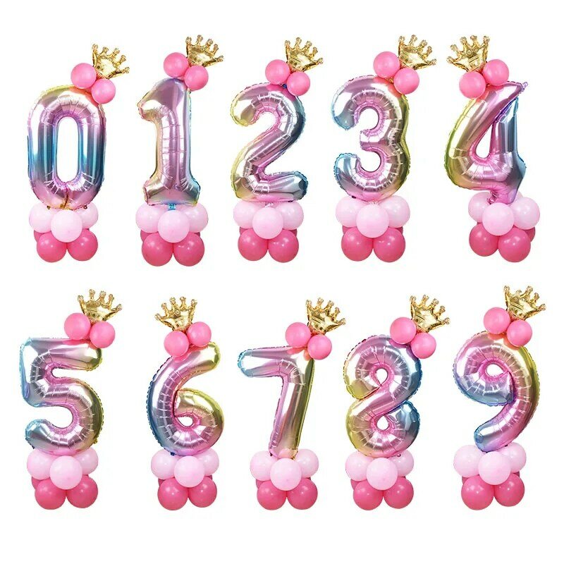 Фольгированные шары в виде короны в виде цифр, 32 дюйма, 1 комплект, 0-9, украшение для дня рождения, свадьбы, помолвки, детского дня рождения, ша...