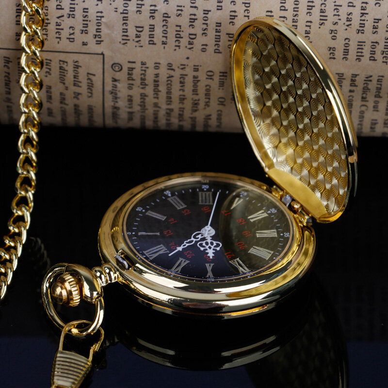 심플한 디자인의 쿼츠 포켓 시계 고리 체인, 부드러운 스틸 골드 빈티지 로마 숫자 다이얼 펜던트 시계, 선물 시계 CF1208