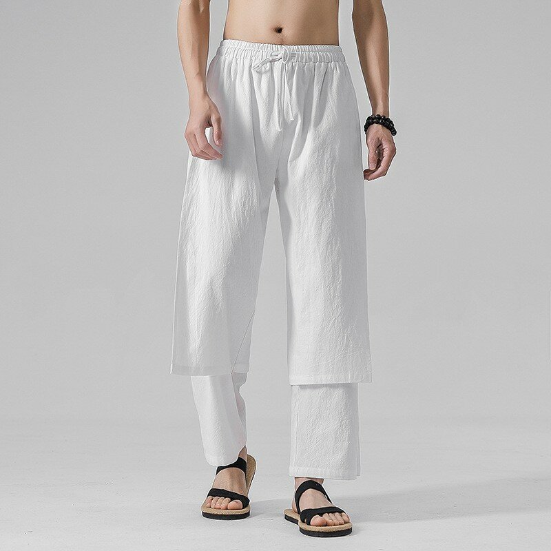 Cottom lniane solidne męskie spodnie wiosna lato luźne spodnie w pasie odzież wierzchnia męskie spodnie szerokie nogawki Plus rozmiar 3XL 4XL 5XL