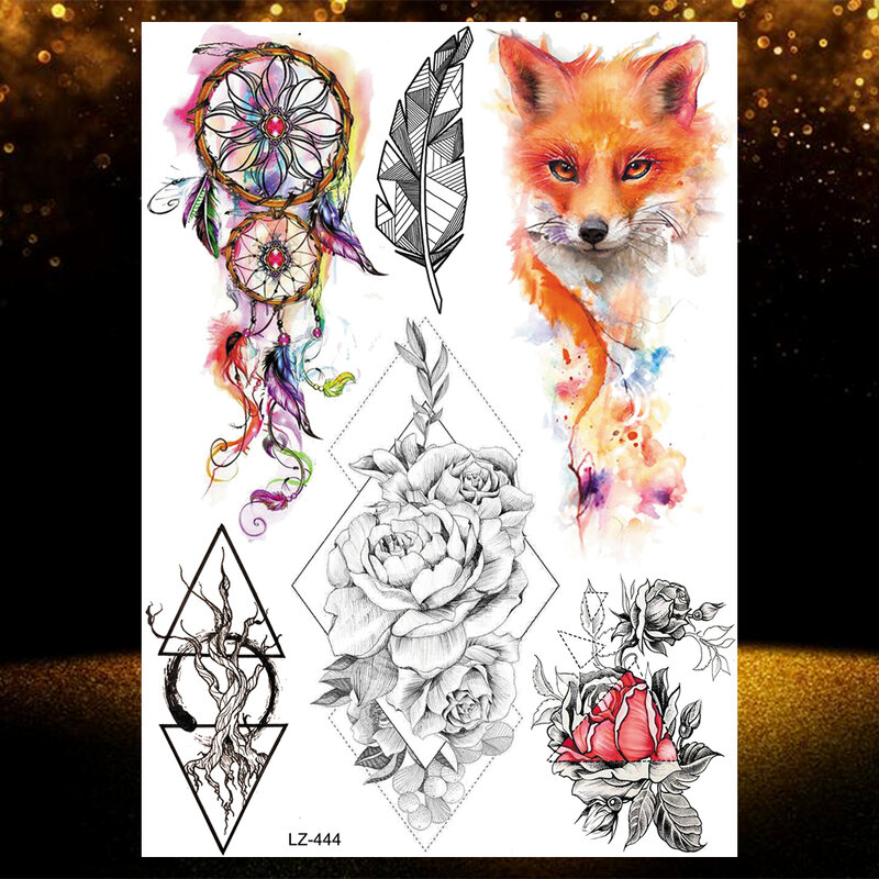 Временные татуировки с цветами для женщин, модные сексуальные цветочные искусственные татуировки, пионы, треугольные эскизы, боди-арт, черные татуировки, розы