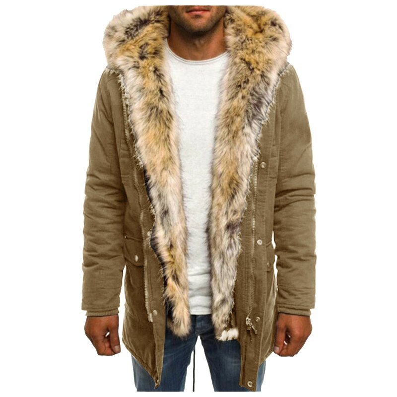 Parka longue et imperméable pour homme, manteau d'hiver chaud à capuche, en peluche, avec fermeture éclair épaisse, style Vintage, 4