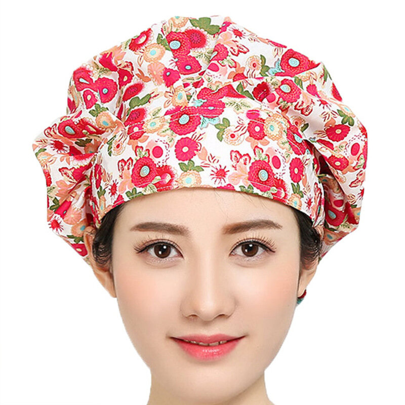 Scrub Kappen für Frauen Haar Abdeckung Blume Gedruckt Einstellbare Schweißband Bouffant Hüte Baumwolle Hüte Arbeit Tragen
