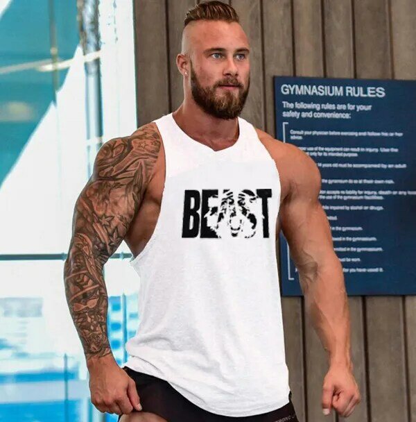 Pakaian Merek Gym Tank Lari Pria Fitness Binaraga Rompi Gambar Binatang Pakaian Olahraga Kaus Dalam Otot