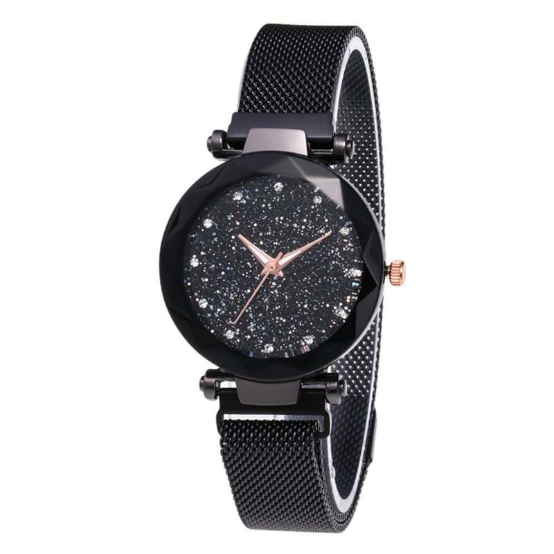 Reloj de moda, reloj de cielo estrellado, reloj de señora con imán de piedra, cinturón de malla de Milán, reloj de mujer
