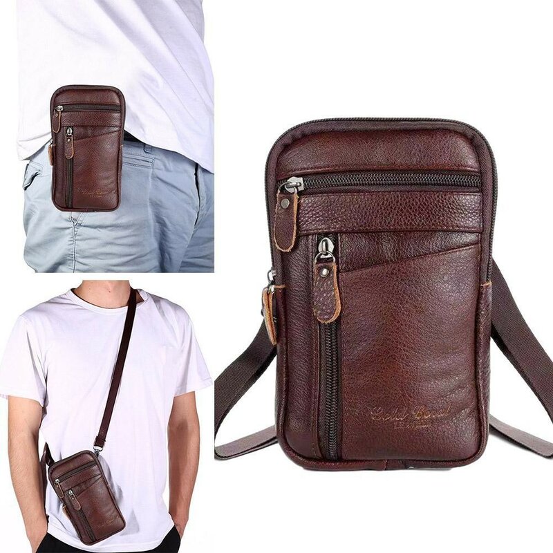 1pc multi-purpose casual masculino couro telefone bolsa cinto bolsa cintura pacote moda zíper anti-roubo crossbody bolsa de ombro