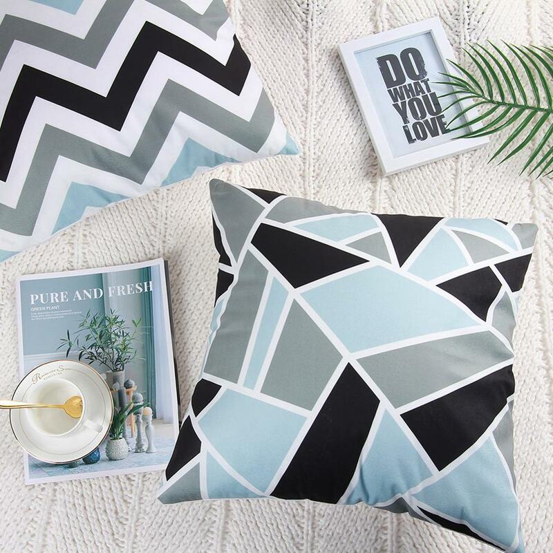 26sty Cushion Cover Nordic Decoration Blue Grey Geometry Pillowcase Square Sofa Bed Decorative Throw Pillow Covers Short Plush