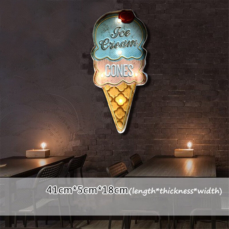 Ice Creamป้ายVintage Cafe Shopตกแต่งNeon Light Home Decorแผ่นโลหะสำหรับกาแฟRetroแผ่นโลหะ