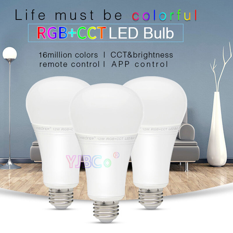 Miboxer-bombilla LED RGB + CCT de 12W, iluminación interior FUT105 E27, 2,4G, Control remoto por aplicación para teléfono inteligente, para dormitorio, sala de estar, AC100 ~ 240V