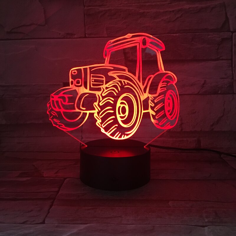 Nigndn 3D Lamp Kids Birthday Gift New Creative Tractor Colorful 3d Night Light Touch Remote Control 16 Color Led Visual Light