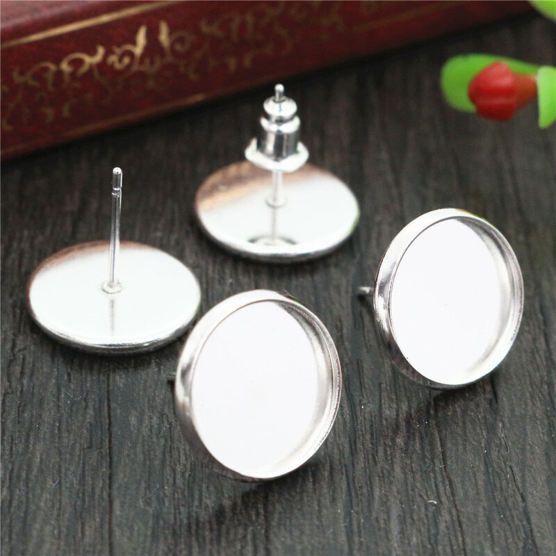 12mm 20pcs Silver Plated Earring Studs,Earrings Blank/Base,Fit 12mm Glass Cabochons,earring setting;Earring Bezels (L4-01)