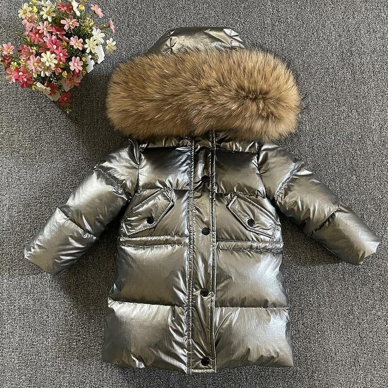 Rússia inverno novo mais grosso para baixo jaqueta 2021 grande gola de pele real alta qualidade para baixo outerwear crianças casacos roupas dos miúdos w394
