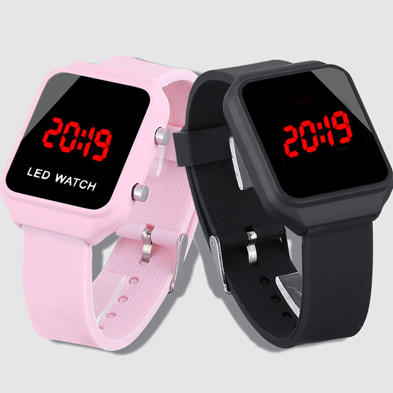 Relógio de pulso digital de silicone, relógio digital com pulseira de led, de silicone, rosa, para meninos, meninas, relógio eletrônico