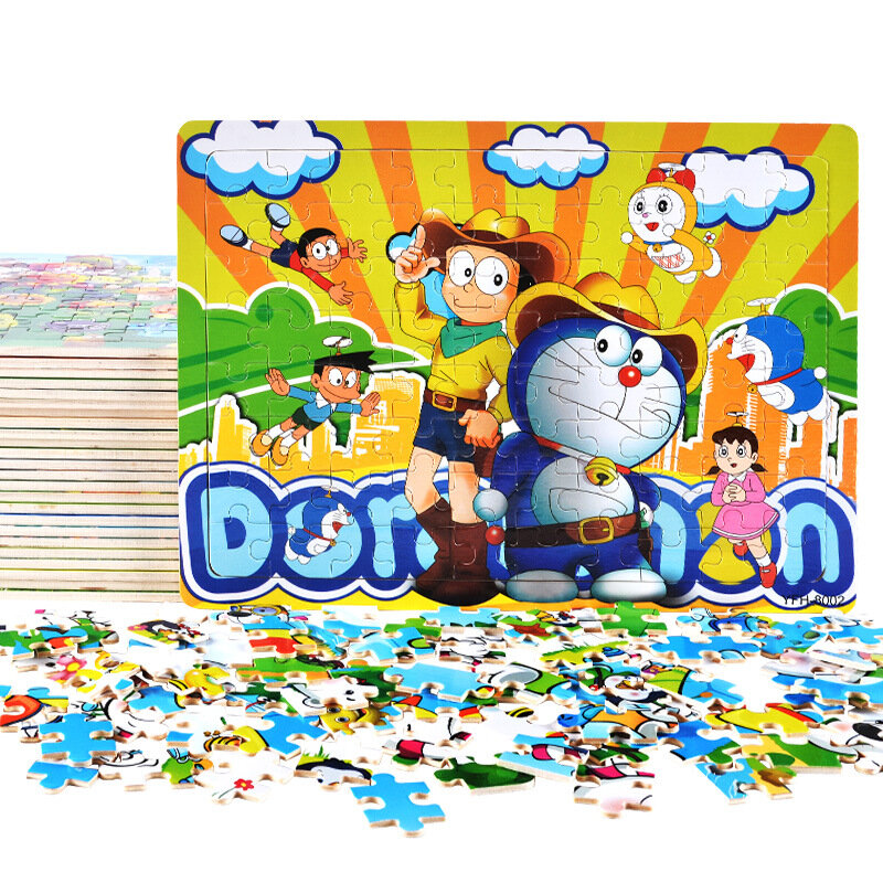 子供のための80の木製ジグソーパズル,漫画のキャラクターが描かれた木製のクラッチプレート,メイクアップ,幼稚園の贈り物