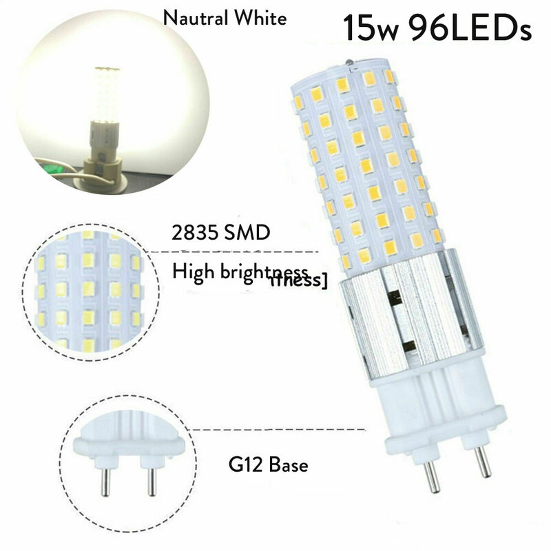 Lâmpadas de milho LED ultra brilhantes, G12, SMD, 2835, 96LED, 15W, CA 110V, 220V, 240V, 85V-265V