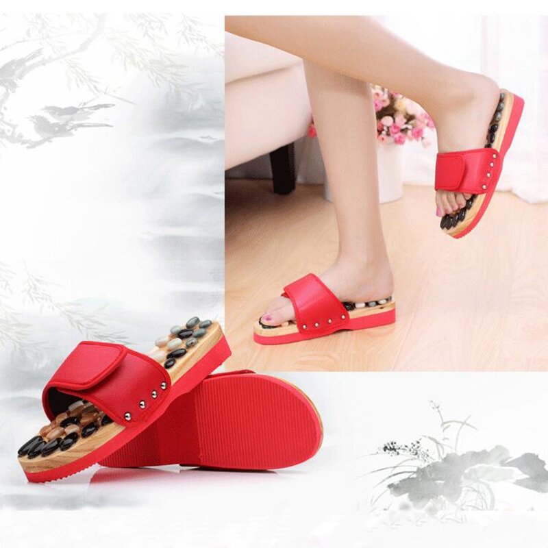 Newly Natural Pebble Stone Foot Massager Slippers Reflexology Care Blood Activating Foot Acupuncture Point Massage Shoes