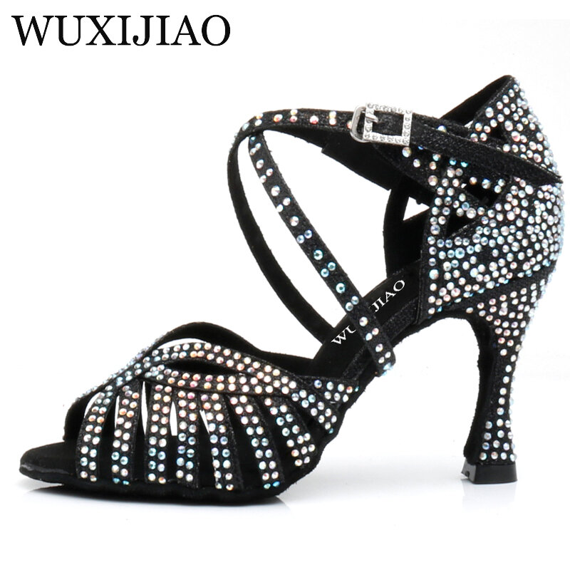 WUXIJIAO scarpe da ballo Latino delle donne tacchi alti nero argento oro glitter oro panno comodo salsa scarpe da ballo salsa scarpe partito