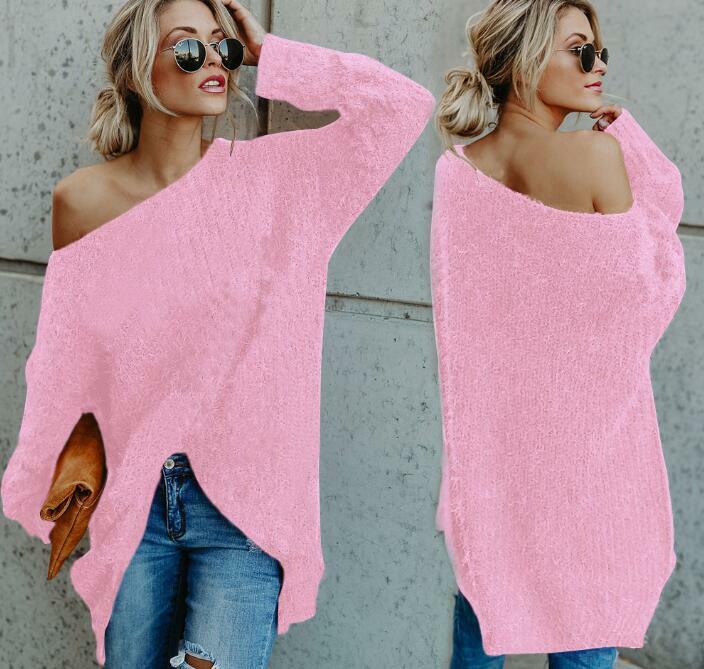 2022 European and American Autumn and Winter new women's big plush long-sleeved shoulder sweater